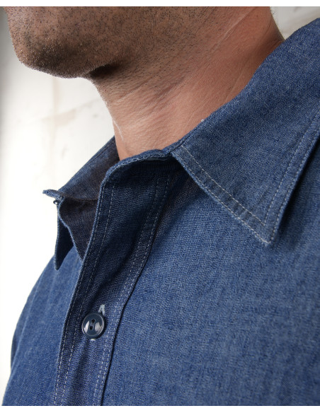 Hemd 1940 USN Chambray Shirt Harbor Blue - Pike Brothers