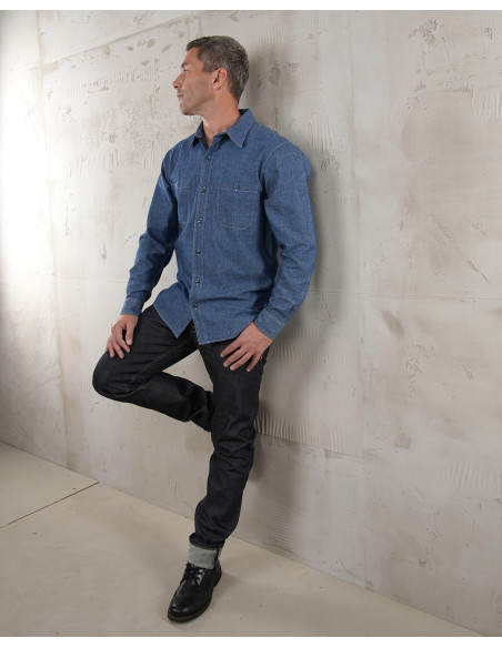 Hemd 1940 USN Chambray Shirt Harbor Blue - Pike Brothers