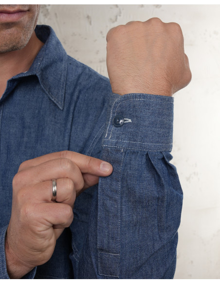 Chemise 1940 USN Chambray Shirt Harbor Blue - Pike Brothers