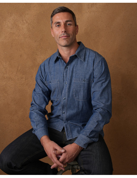 Hemd 1940 USN Chambray Shirt Harbor Blue - Pike Brothers