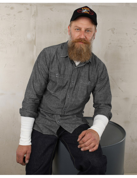 Hemd 1940 USN Chambray Shirt Harbor Grey - Pike Brothers