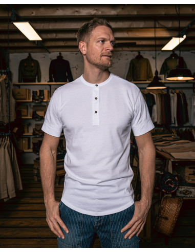 1927 Henley Shirt Short Sleeve Pure White -...