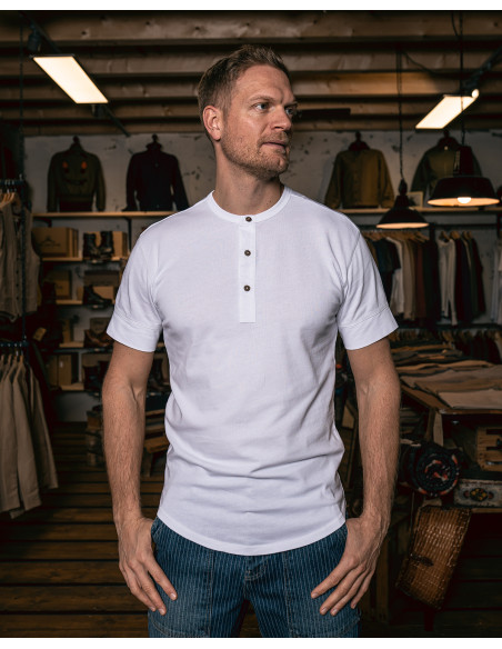 1927 Henley Shirt Short Sleeve Pure White - Pike Brothers
