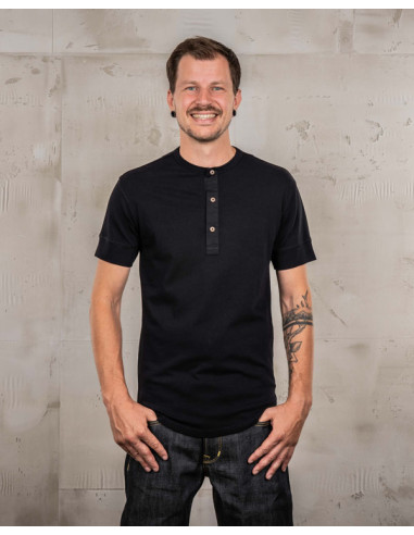 1927 Henley Shirt Short Sleeve Deep Black -...