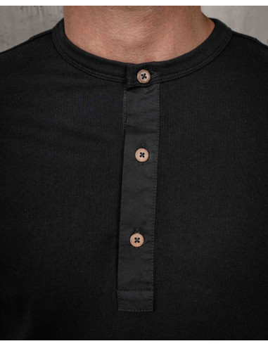 1927 Henley Shirt Short Sleeve Deep Black -...