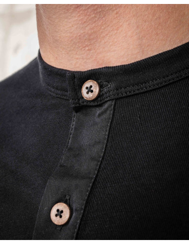 1927 Henley Shirt Short Sleeve Deep Black -...