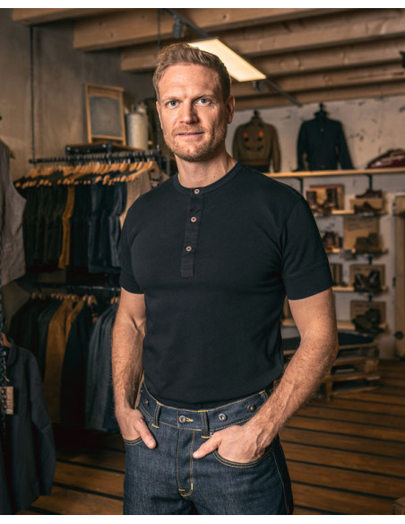 1927 Henley Shirt Short Sleeve Deep Black - Pike Brothers