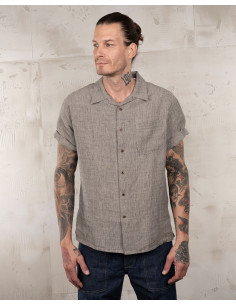 1947 Albert Shirt Sherkin Grey Linen Short-Sleeve Shirt -...