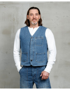 1948 Crafter Vest Blue Wabash Rinsed - Pike Brothers
