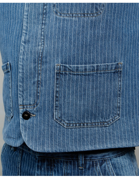 1948 Crafter Vest Blue Wabash Rinsed - Pike Brothers