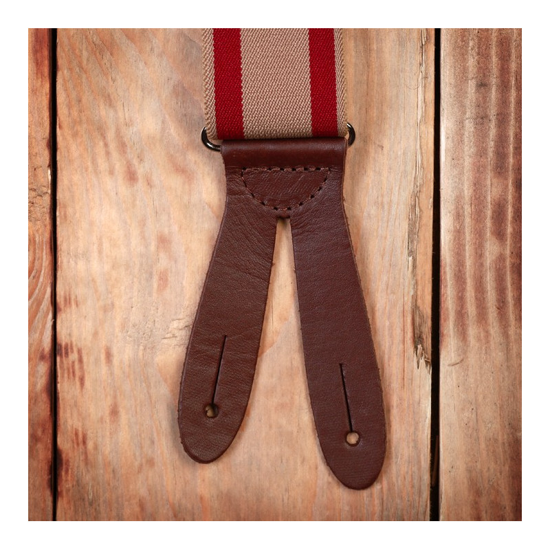 Rode leren bretels met knoopsgat