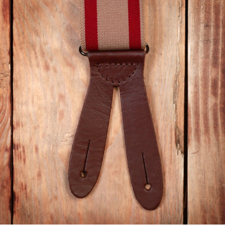 Rode leren bretels met knoopsgat