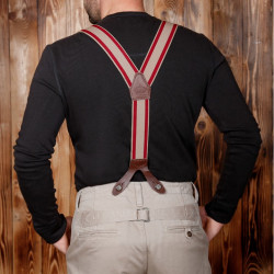 Rode leren bretels met knoopsgat 2