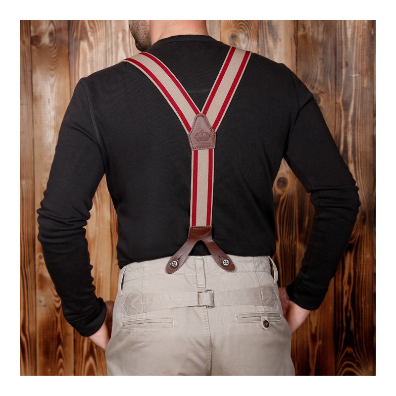 Red leather buttonhole suspenders