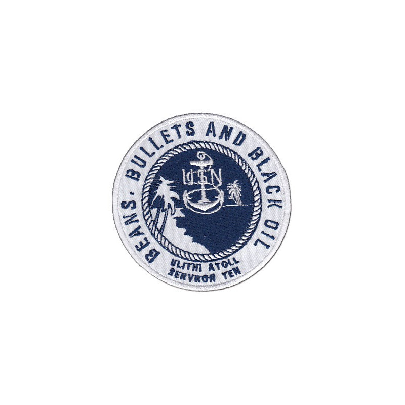 Bestickter Patch USN ServRon 10 – Ulithi Atoll, bestickt Beans, Bullets and Black Oil