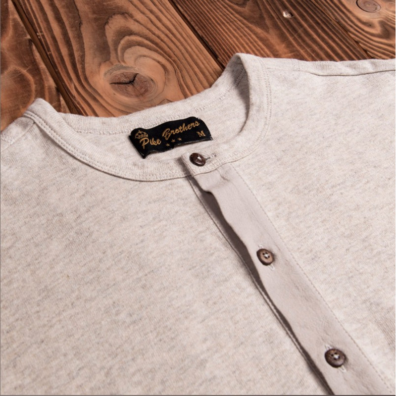 T-shirt Henley met knoopsluiting en lange mouwen ecru gemêleerd - Pike Brothers 1927 Henley long Sleeve