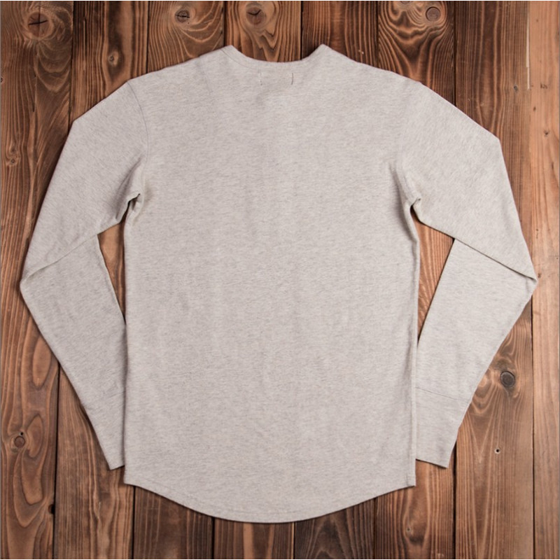 Ecru marl long-sleeve Henley T-shirt with button placket - Pike Brothers 1927 Henley Long Sleeve