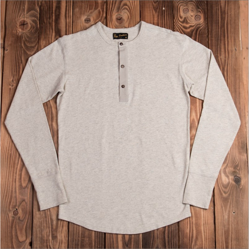 Ecru marl long-sleeve Henley T-shirt with button placket - Pike Brothers 1927 Henley Long Sleeve