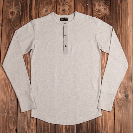 Ecru marl long-sleeve Henley T-shirt with button placket - Pike Brothers 1927 Henley Long Sleeve