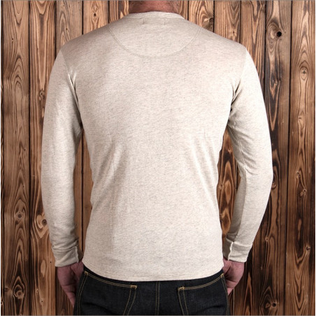 Ecru marl long-sleeve Henley T-shirt with button placket - Pike Brothers 1927 Henley Long Sleeve
