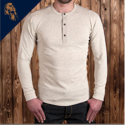 T-shirt Henley met knoopsluiting en lange mouwen ecru gemêleerd - Pike Brothers 1927 Henley long Sleeve