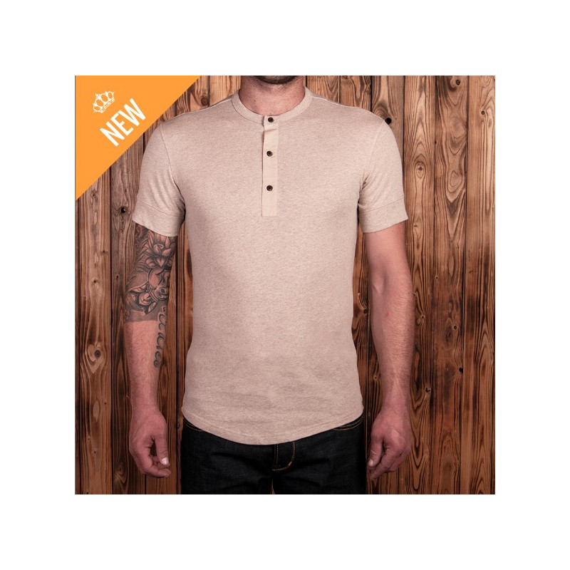 Beige Short-Sleeve Henley T-Shirt with Button Placket - Pike Brothers 1927 Henley long Sleeve