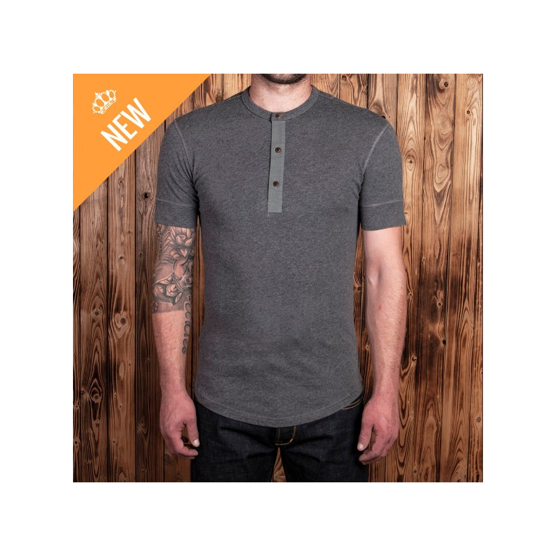 Grey Marl Short-Sleeve Henley T-Shirt with Button Placket - Pike Brothers 1927 Henley long Sleeve