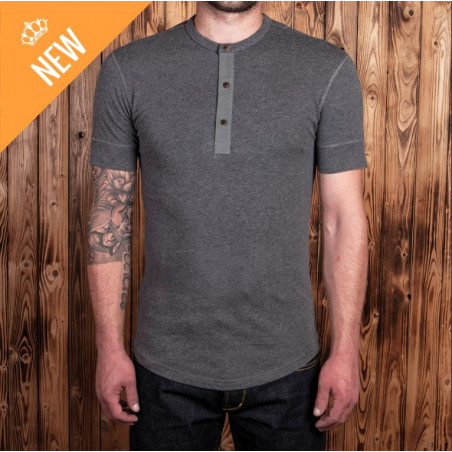 Grey Marl Short-Sleeve Henley T-Shirt with Button Placket - Pike Brothers 1927 Henley long Sleeve
