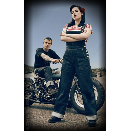 Salopette Denim  - Ladies Denim Dungarees Playsuit - Rumble 59