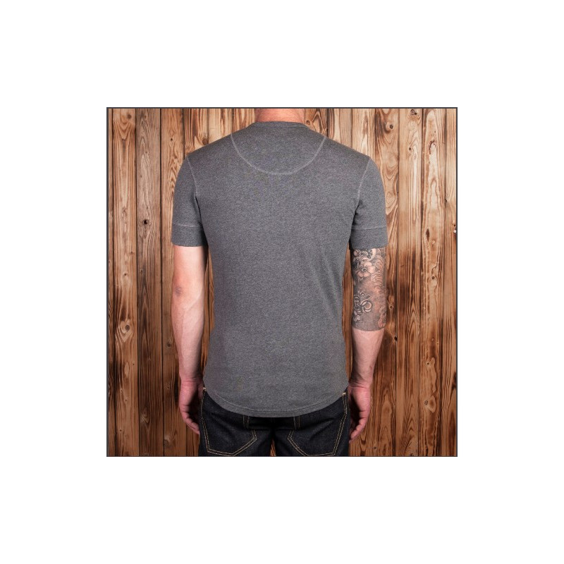 Grey marl short-sleeve Henley T-shirt with button placket - Pike Brothers 1927 Henley Long Sleeve