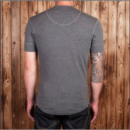 Grey marl short-sleeve Henley T-shirt with button placket - Pike Brothers 1927 Henley Long Sleeve