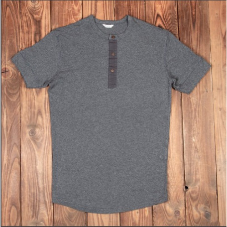 Grey marl short-sleeve Henley T-shirt with button placket - Pike Brothers 1927 Henley Long Sleeve
