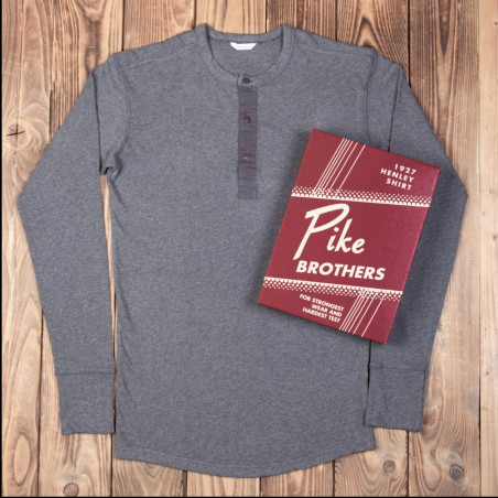 Henley-Langarmshirt mit Knopfleiste, grau meliert – Pike Brothers 1927 Henley long Sleeve grey melange