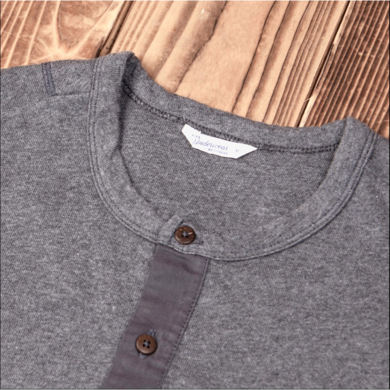 Grijs gemêleerd Henley T-shirt met knoopsluiting en lange mouwen - Pike Brothers 1927 Henley long Sleeve grey melange