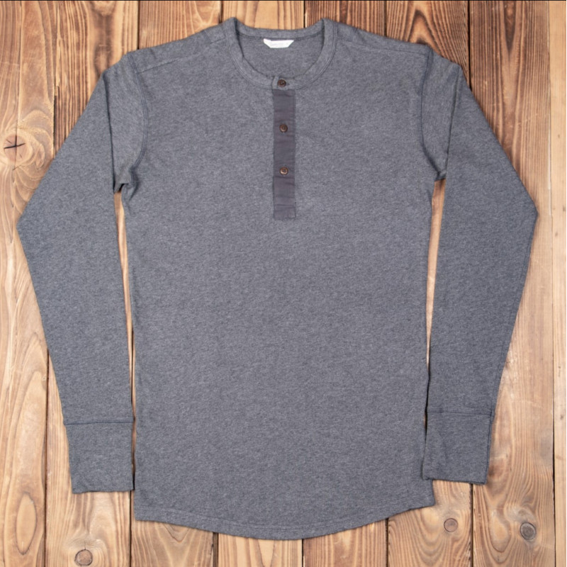 Grijs gemêleerd Henley T-shirt met knoopsluiting en lange mouwen - Pike Brothers 1927 Henley long Sleeve grey melange