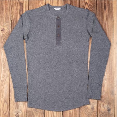 Grey marl long-sleeve Henley shirt with button placket - Pike Brothers 1927 Henley long Sleeve grey melange