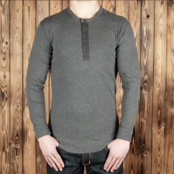 Grau meliertes Henley-T-Shirt mit Knopfleiste und langen Ärmeln – Pike Brothers 1927 Henley long Sleeve grey melange
