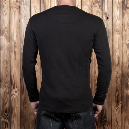T-shirt henley US 100% coton à manches longues noir- Pike Brothers 1954 Utility Shirt Long Sleeve faded black