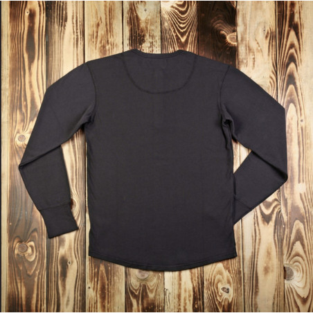 T-shirt henley US 100% coton à manches longues noir- Pike Brothers 1954 Utility Shirt Long Sleeve faded black