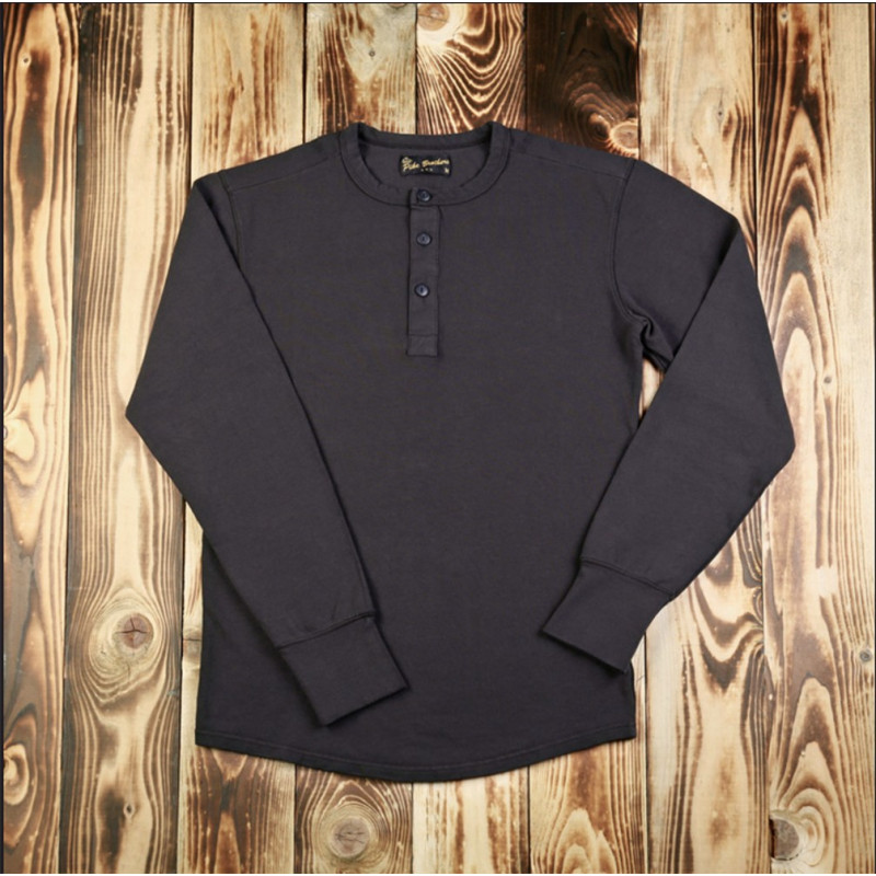 US henley T-shirt 100% katoen lange mouwen zwart - Pike Brothers 1954 Utility Shirt Long Sleeve faded black