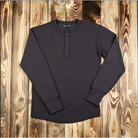T-shirt henley US 100% coton à manches longues noir- Pike Brothers 1954 Utility Shirt Long Sleeve faded black