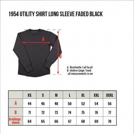 US henley T-shirt 100% katoen lange mouwen zwart - Pike Brothers 1954 Utility Shirt Long Sleeve faded black