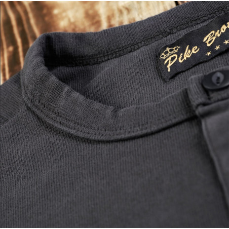 US henley-t-shirt 100% katoen lange mouwen zwart - Pike Brothers 1954 Utility Shirt Long Sleeve faded black