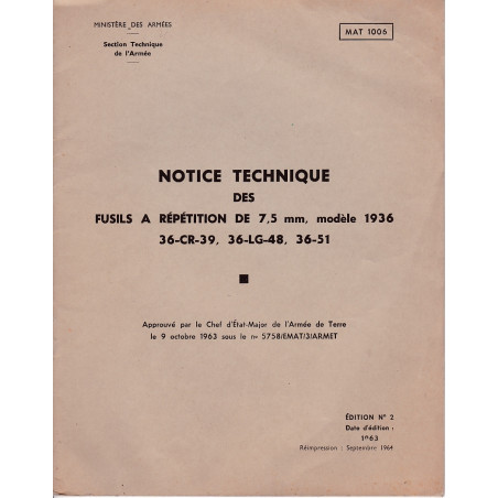 MAT 1006 TECHNISCHE BESCHREIBUNG DER REPETIERGEWEHRE KALIBER 7,5 MM MODELL 1936 36-CR-39  36-LG-48  36-51