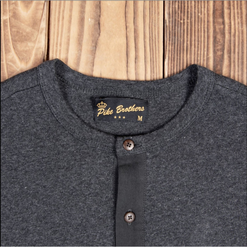 Dark grey short-sleeve Henley T-shirt - 1927 Henley Shirt short sleeve iron grey Pike Brothers