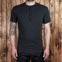 Dark grey short-sleeve Henley T-shirt - 1927 Henley Shirt short sleeve iron grey Pike Brothers