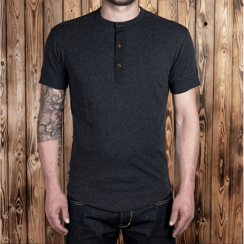 Henley-T-Shirt mit Knopfleiste und kurzen Ärmeln, dunkelgrau - 1927 Henley Shirt short sleeve iron grey Pike Brothers