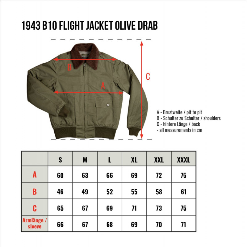 Pilotenblouson B10 - 1943 B-10 Flight Jacket olive drab – Pike Brothers