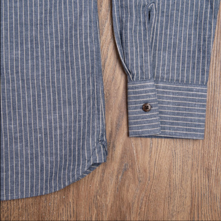 Mao collar cotton shirt - 1923 Buccanoy Shirt Brisbane Blue - Pike Brothers