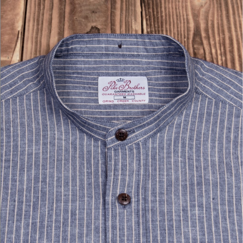 Katoenen mao-kraag overhemd - 1923 Buccanoy Shirt Brisbane Blue - Pike Brothers
